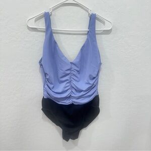 Miraclesuit One Piece Swimsuit Womens 14 Ruched Purple Black Modest Vacation